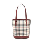 Shoulder Bag Zip Bucket Tote Beige Nova Check Coated Canvas