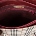 Shoulder Bag Zip Bucket Tote Beige Nova Check Coated Canvas