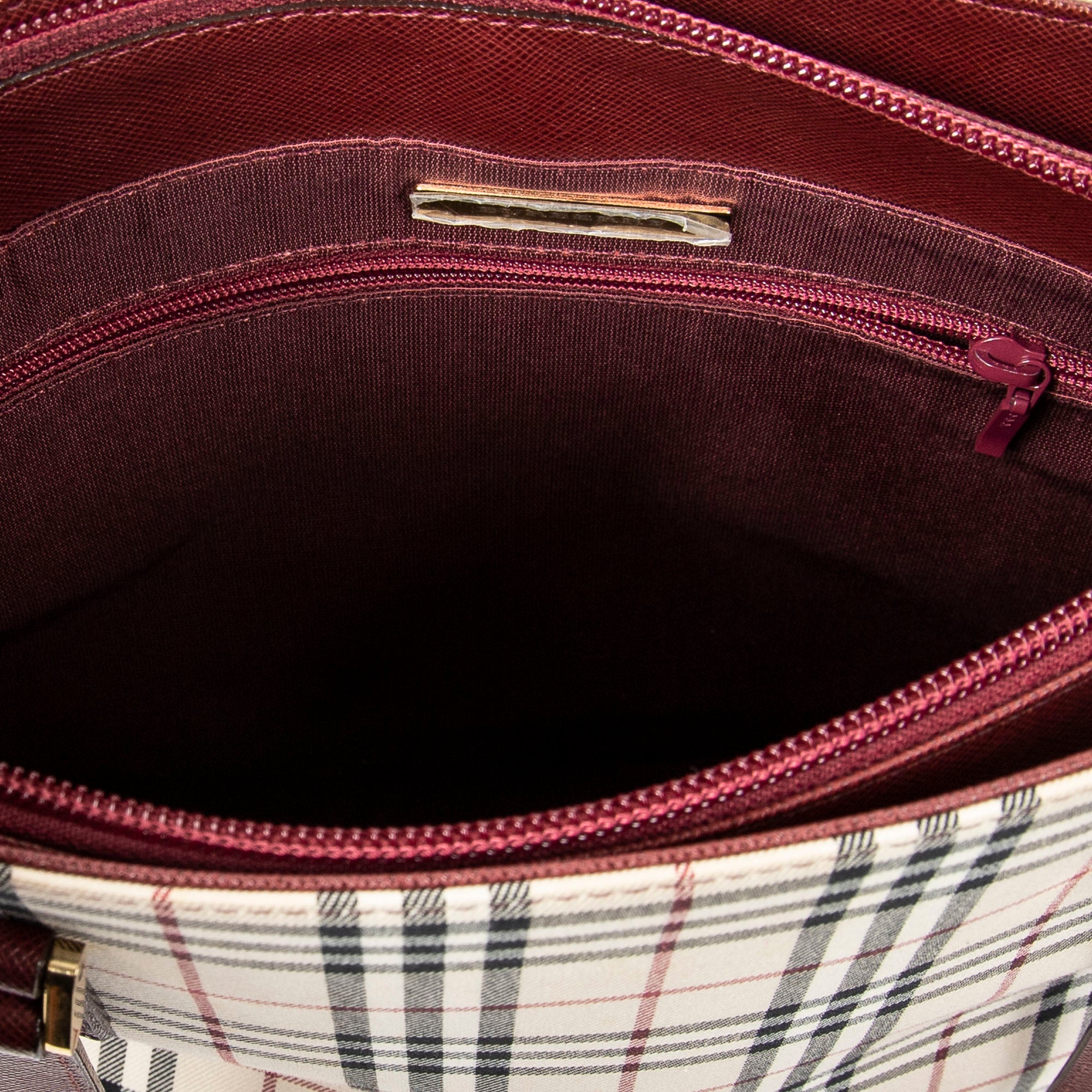 Shoulder Bag Zip Bucket Tote Beige Nova Check Coated Canvas