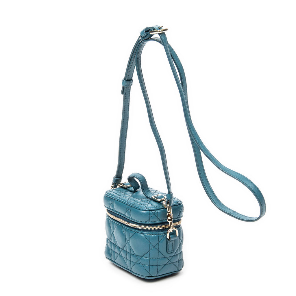 Shoulder Bag Micro Lady Dior Vanity Case Teal Cannage Lambskin Leather