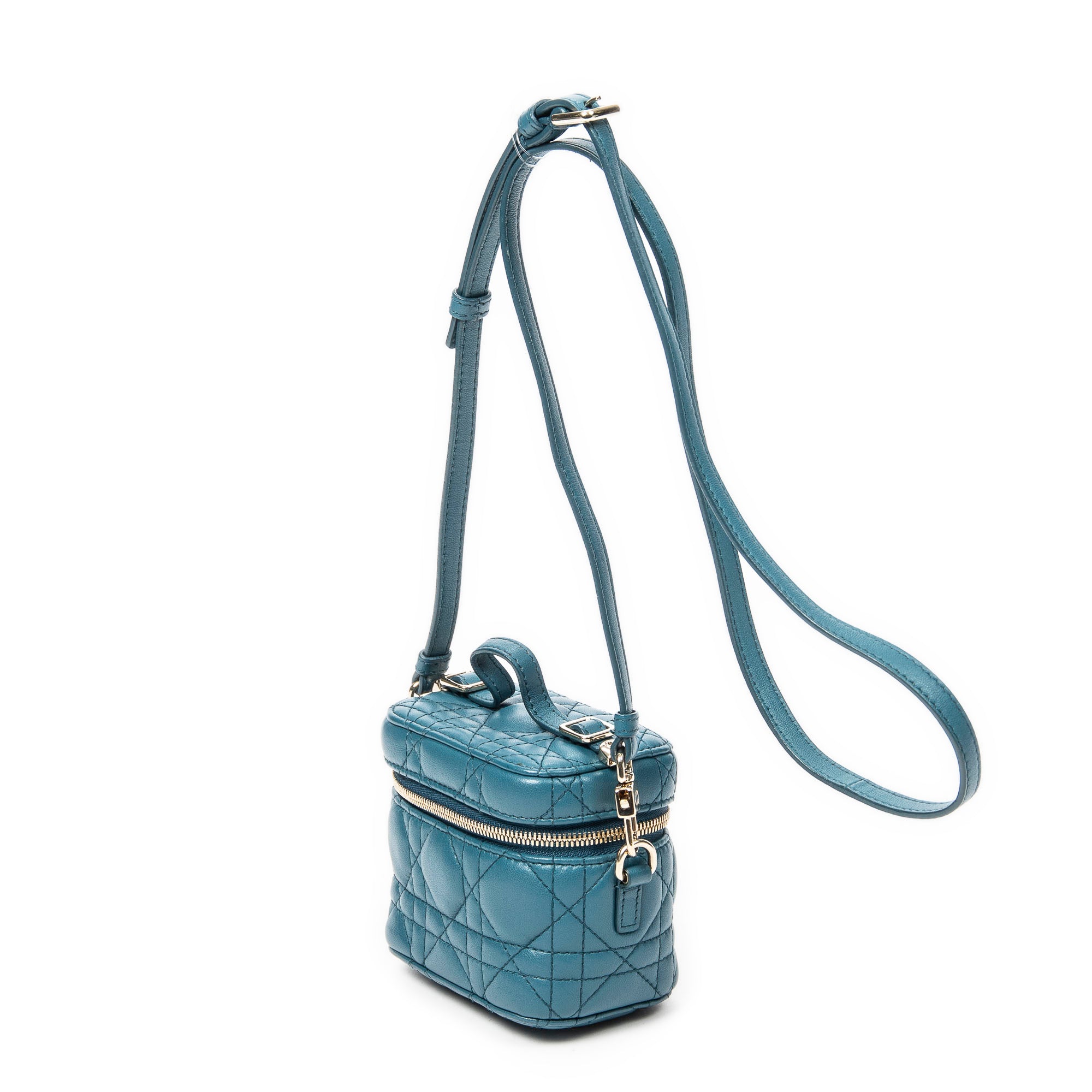 Shoulder Bag Micro Lady Dior Vanity Case Teal Cannage Lambskin Leather