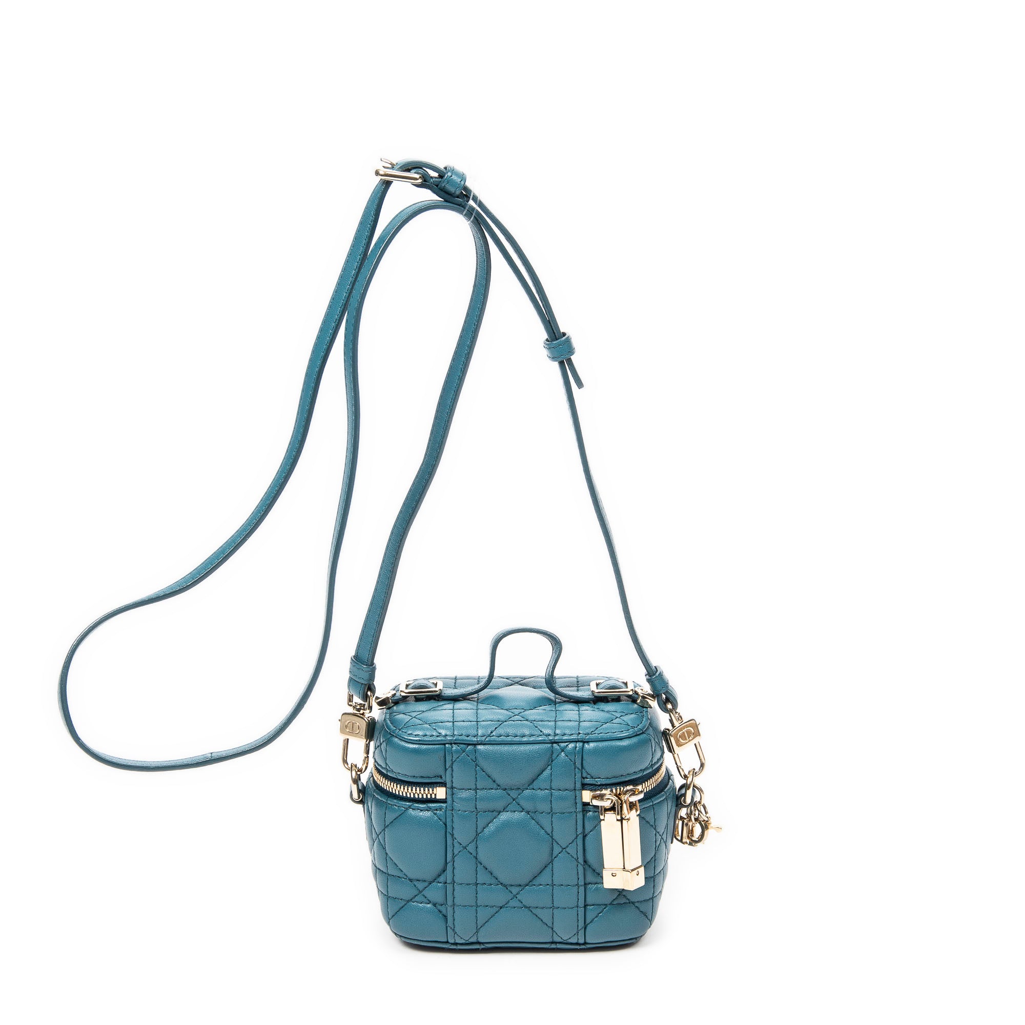 Shoulder Bag Micro Lady Dior Vanity Case Teal Cannage Lambskin Leather