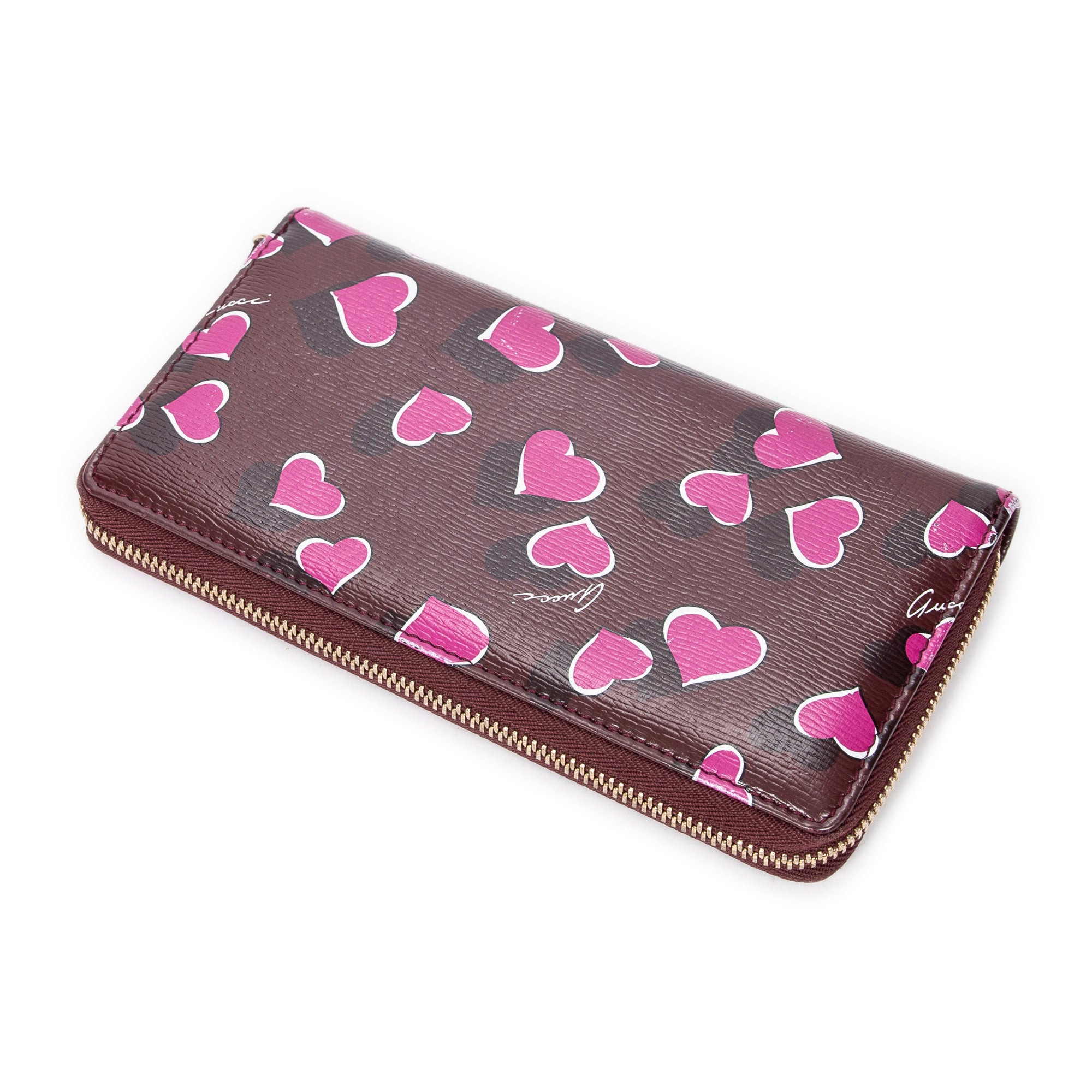 Wallet Heartbeat Zip Around Wallet Burgundy Heart Print Leather