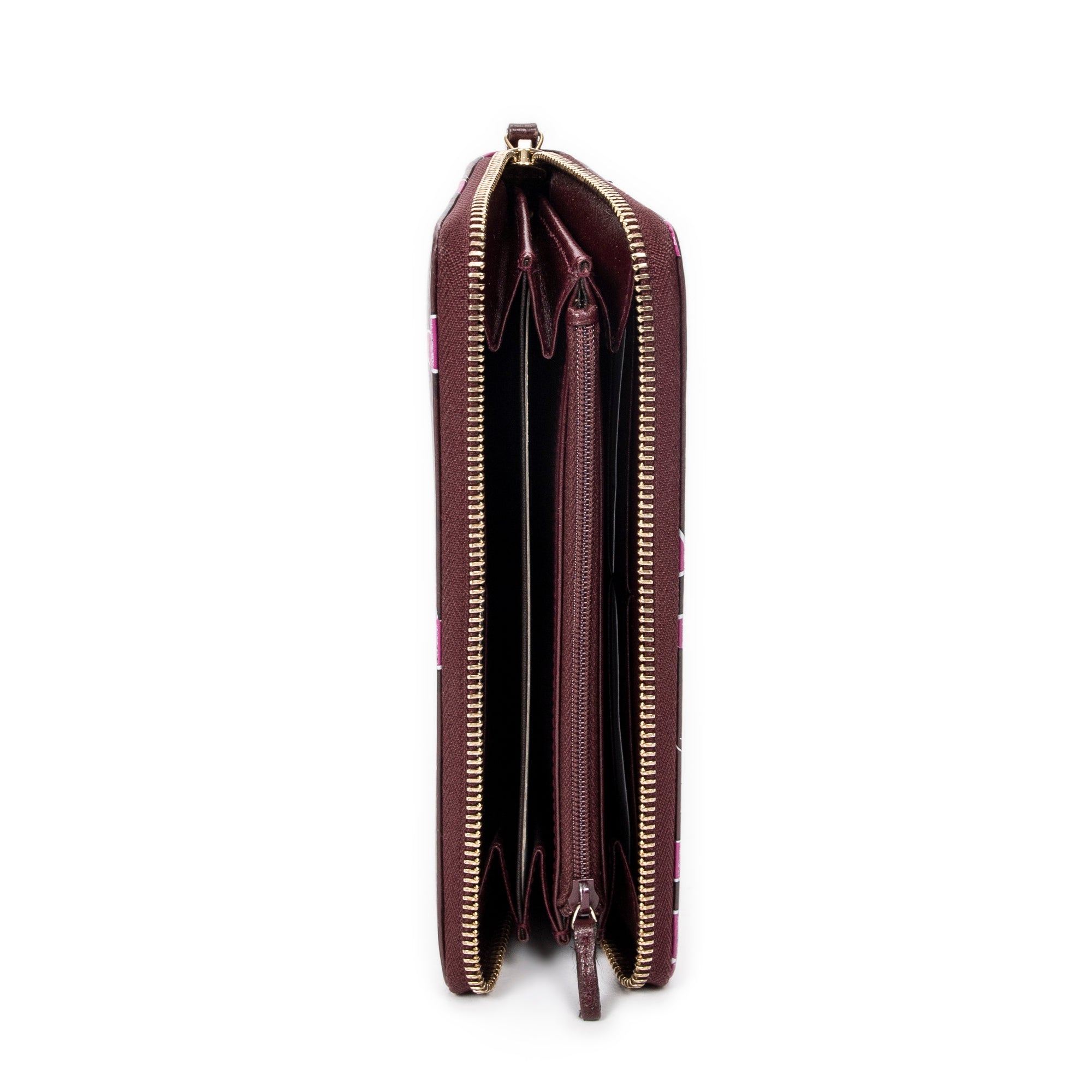 Wallet Heartbeat Zip Around Wallet Burgundy Heart Print Leather