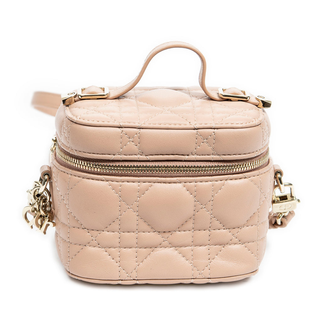 Bolso de hombro Micro Vanity Case de piel de cordero Cannage beige