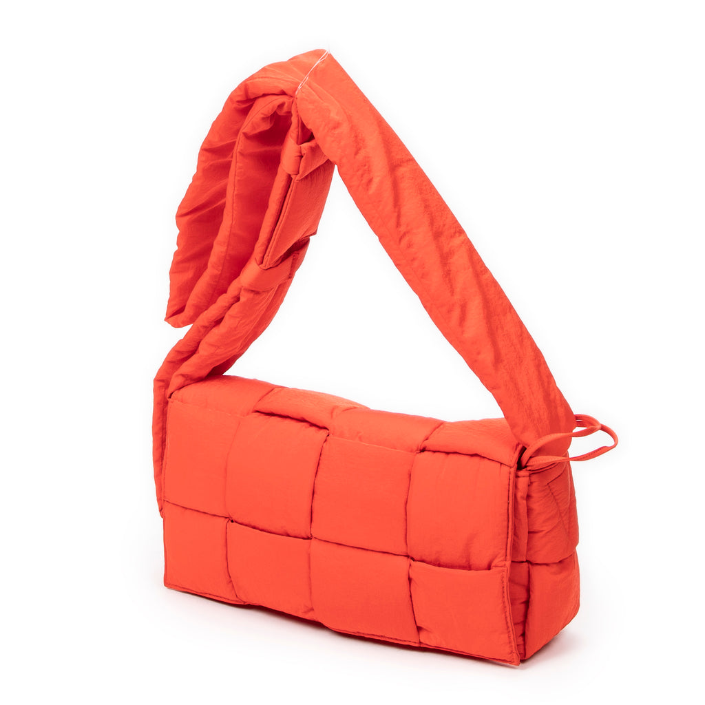 Shoulder Bag Padded Tech Cassette Red Maxi Padded Intreccio Nylon Canvas