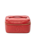 Bolso de mano CC Estuche corto de tocador de cuero de caviar rojo