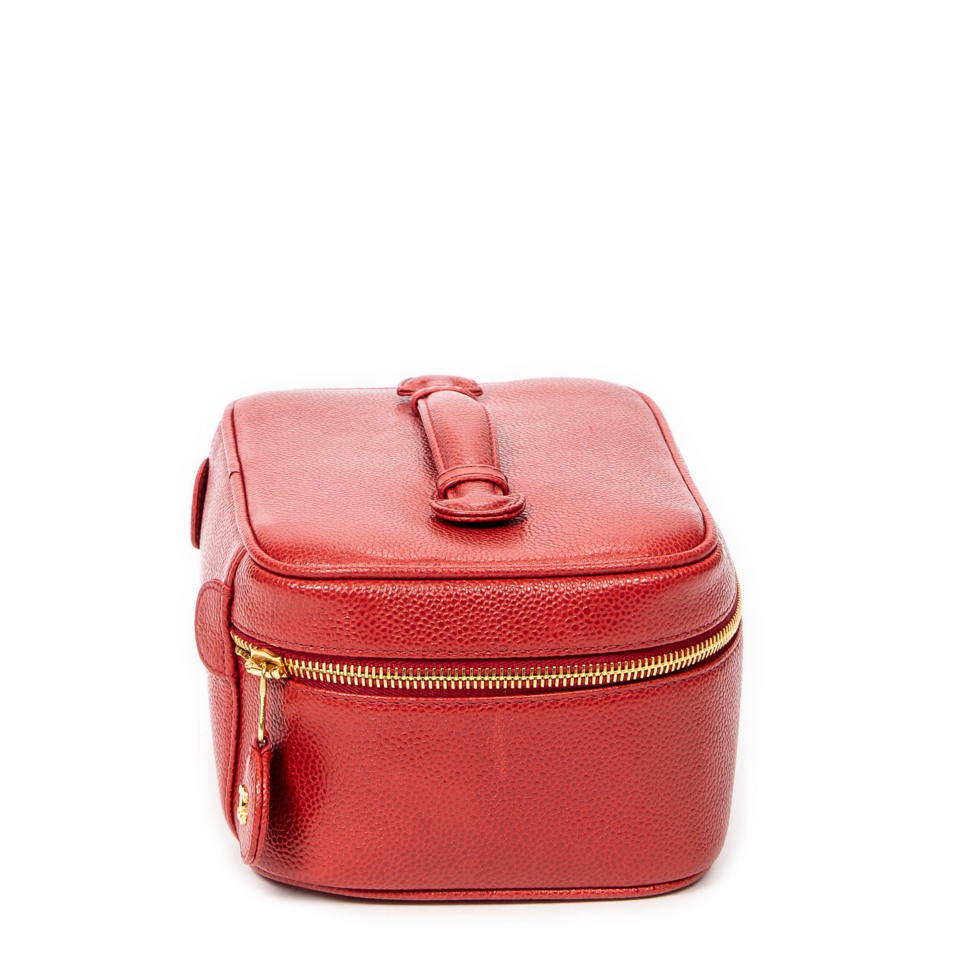 Bolso de mano CC Estuche corto de tocador de cuero de caviar rojo