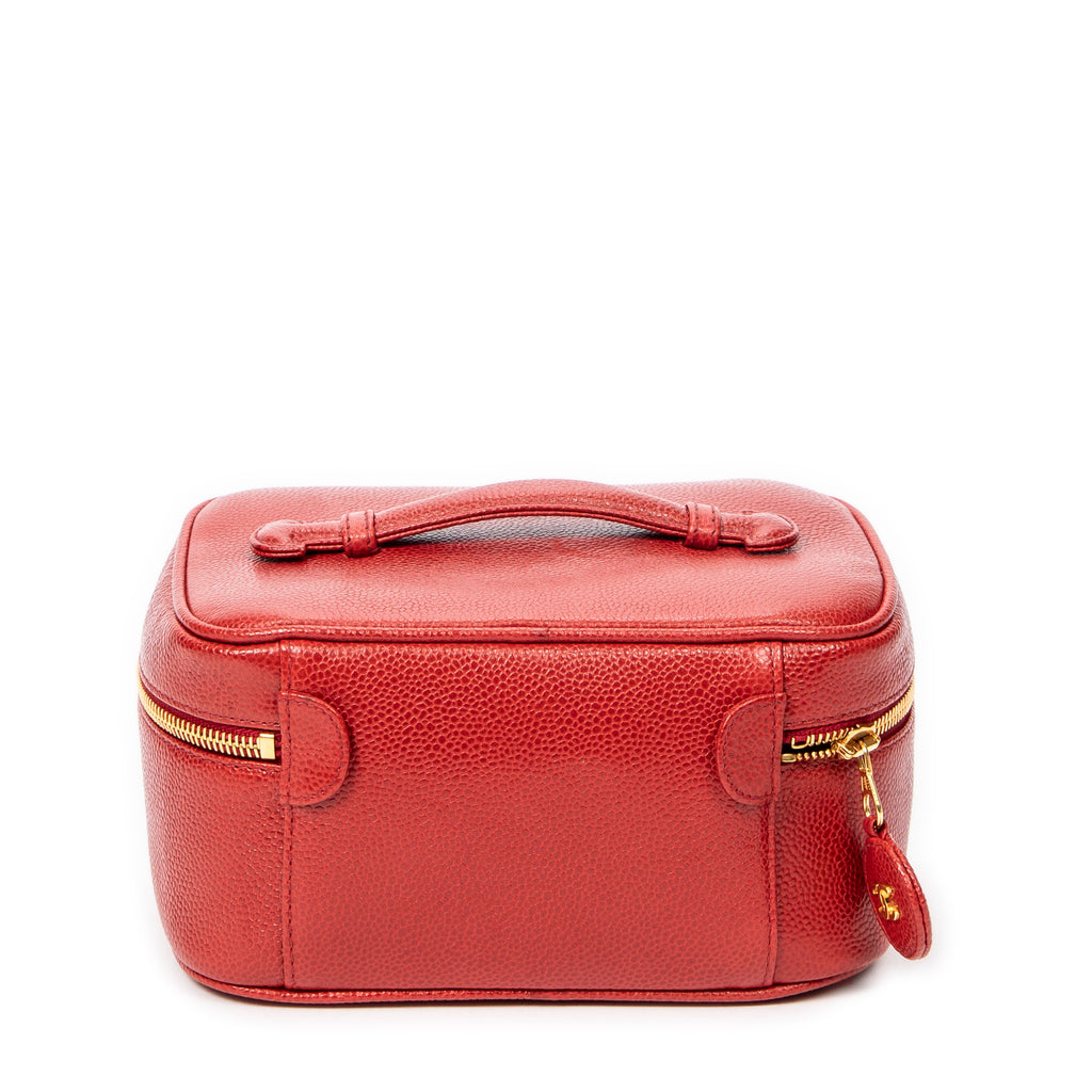 Bolso de mano CC Estuche corto de tocador de cuero de caviar rojo