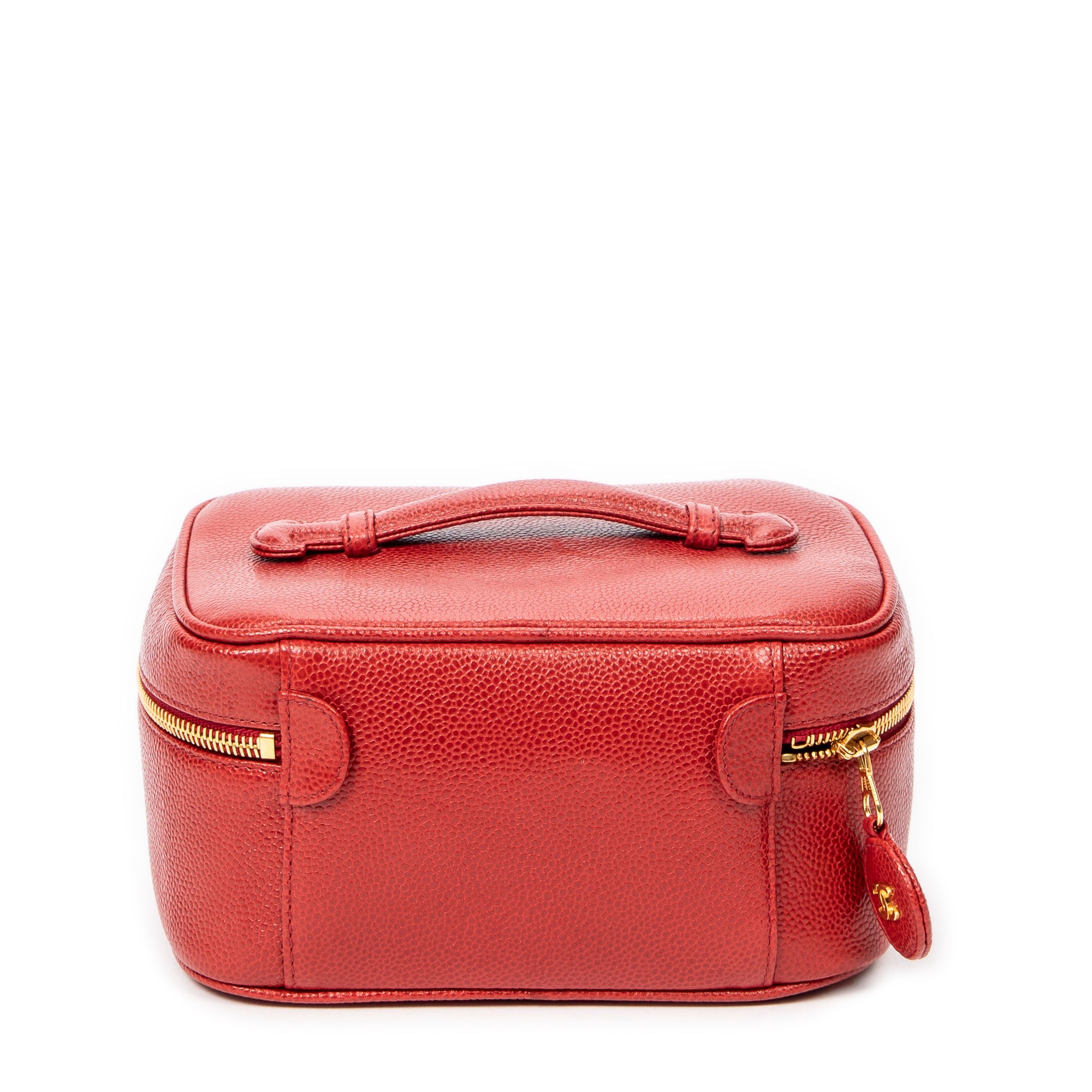 Bolso de mano CC Estuche corto de tocador de cuero de caviar rojo