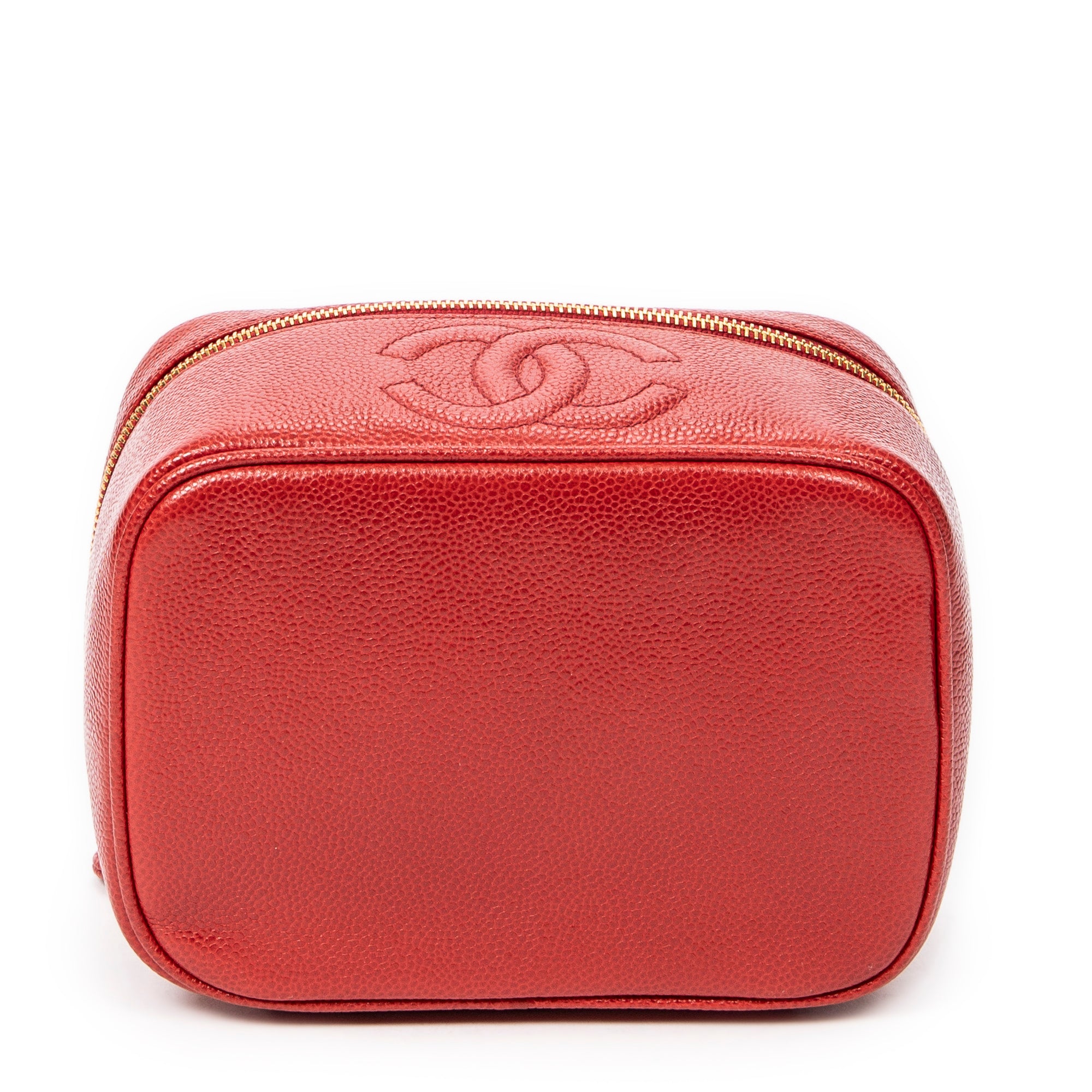 Bolso de mano CC Estuche corto de tocador de cuero de caviar rojo