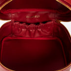 Bolso de mano CC Estuche corto de tocador de cuero de caviar rojo
