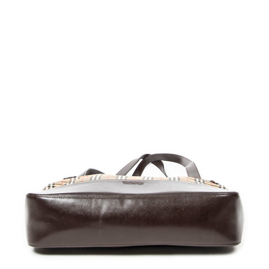 Shoulder Bag Burberrys Medium Zip Tote Beige Haymarket Check Canvas