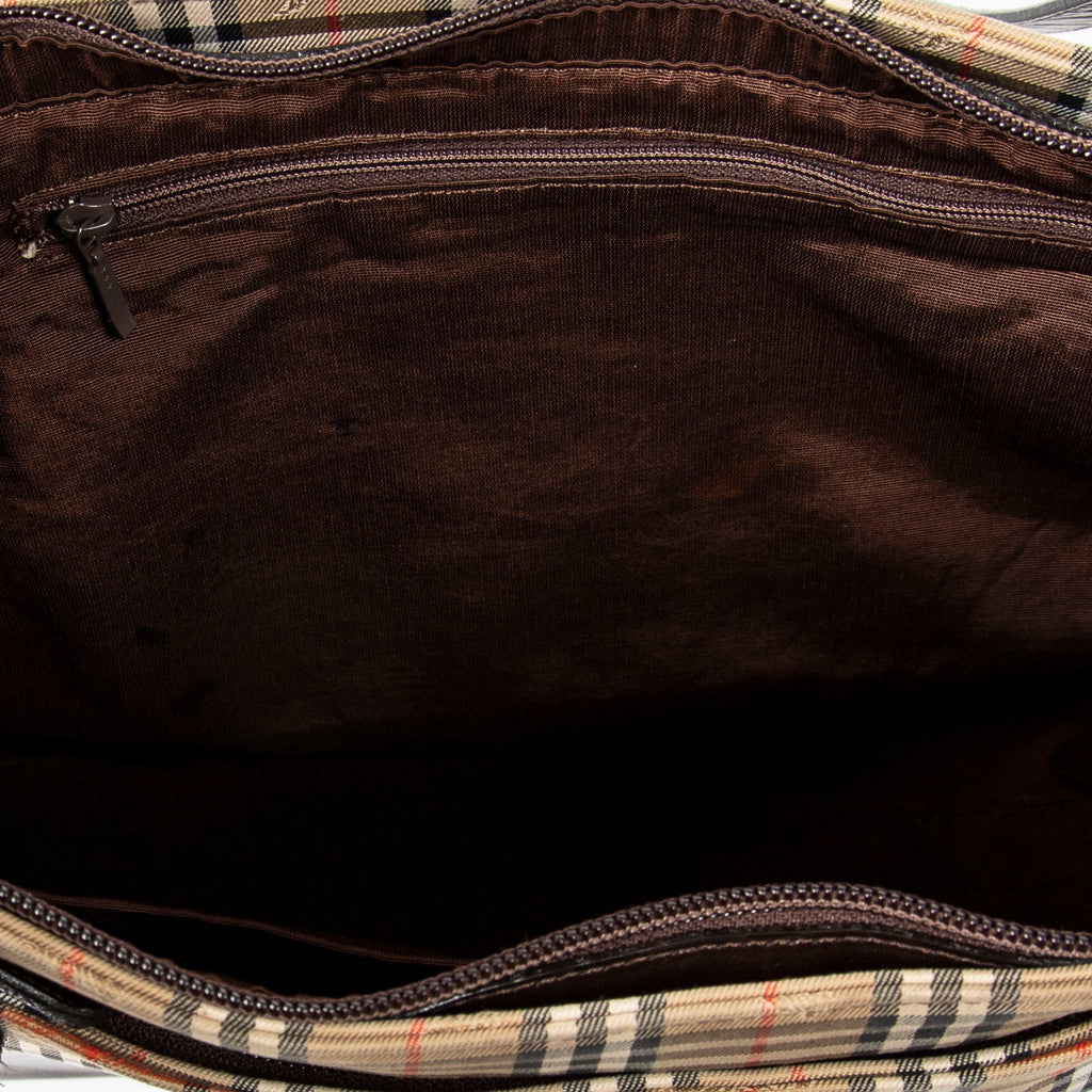 Shoulder Bag Burberrys Medium Zip Tote Beige Haymarket Check Canvas