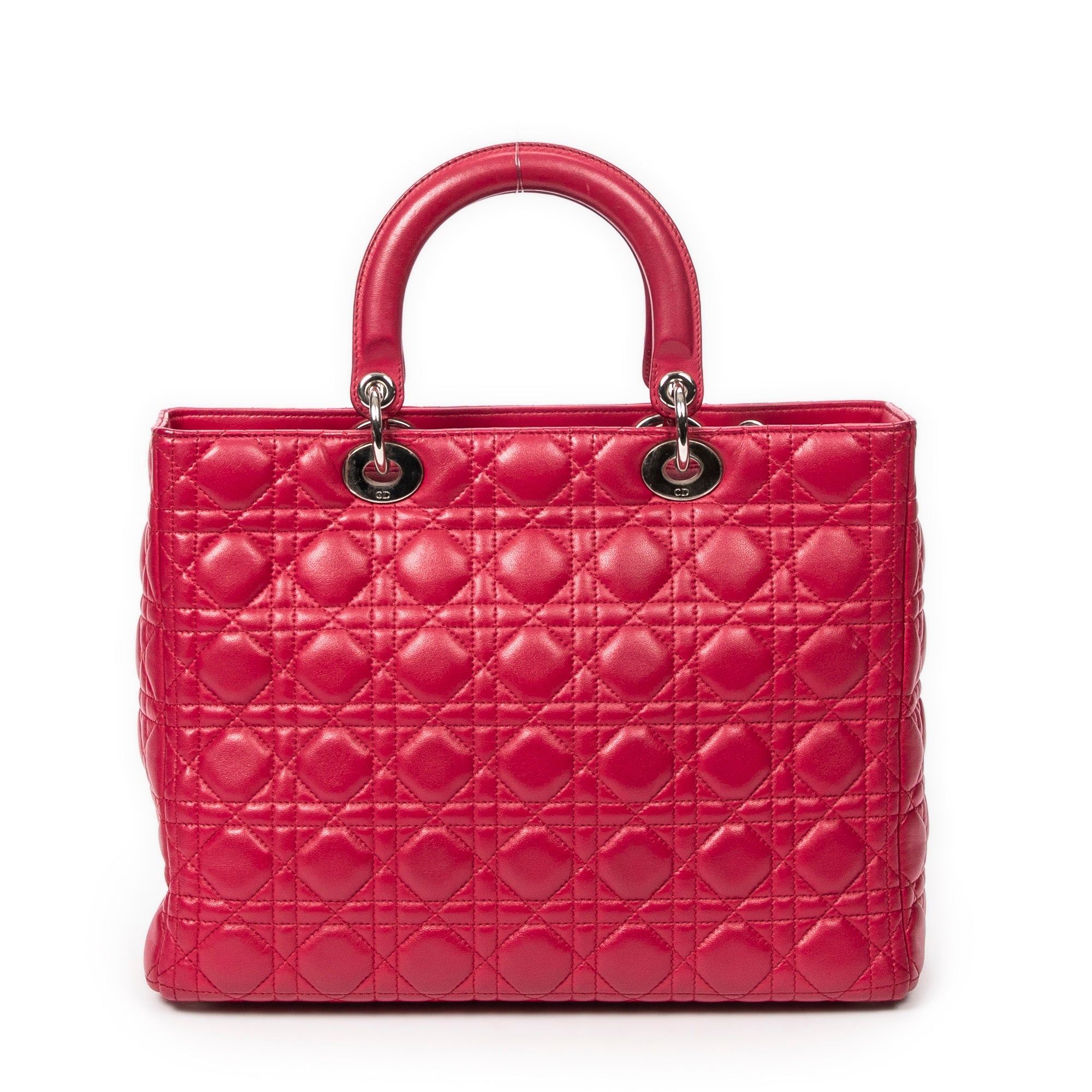 Bolso de hombro grande Lady Dior con cremallera en piel de cordero Cannage fucsia intenso