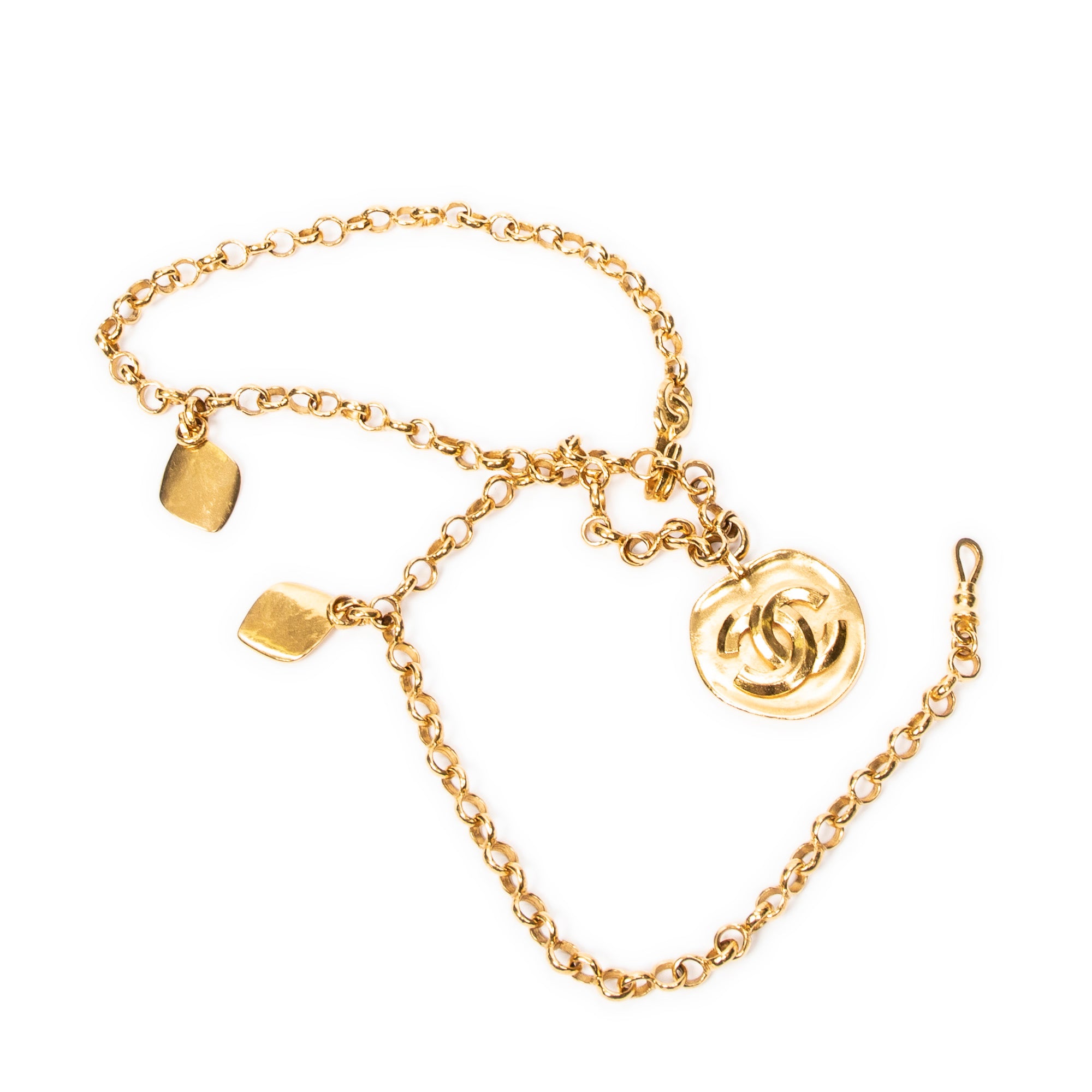 Chanel - Collier chaîne pendentif médaillon CC - Doré