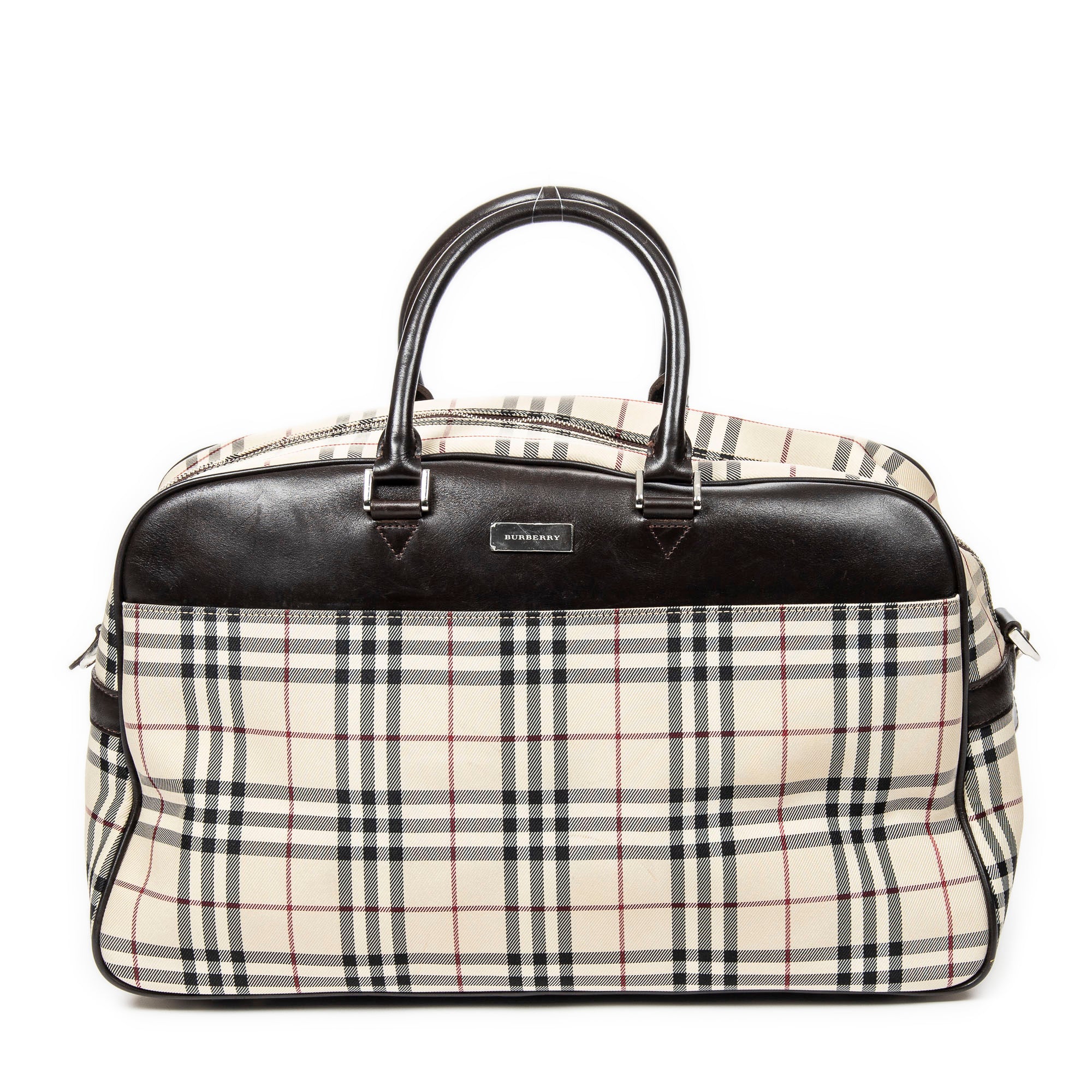 Shoulder Bag Travel Boston Beige Nova Check Canvas