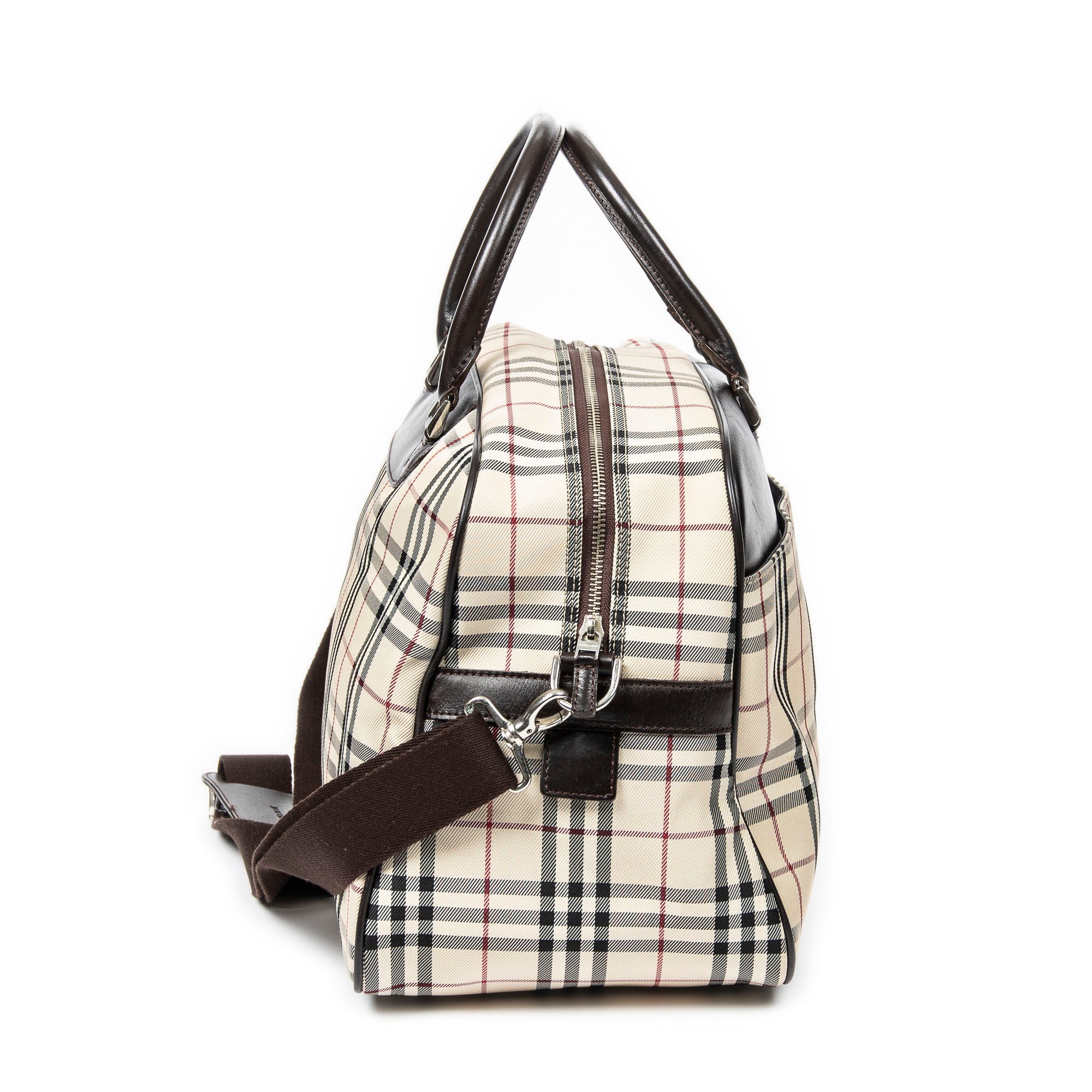 Shoulder Bag Travel Boston Beige Nova Check Canvas