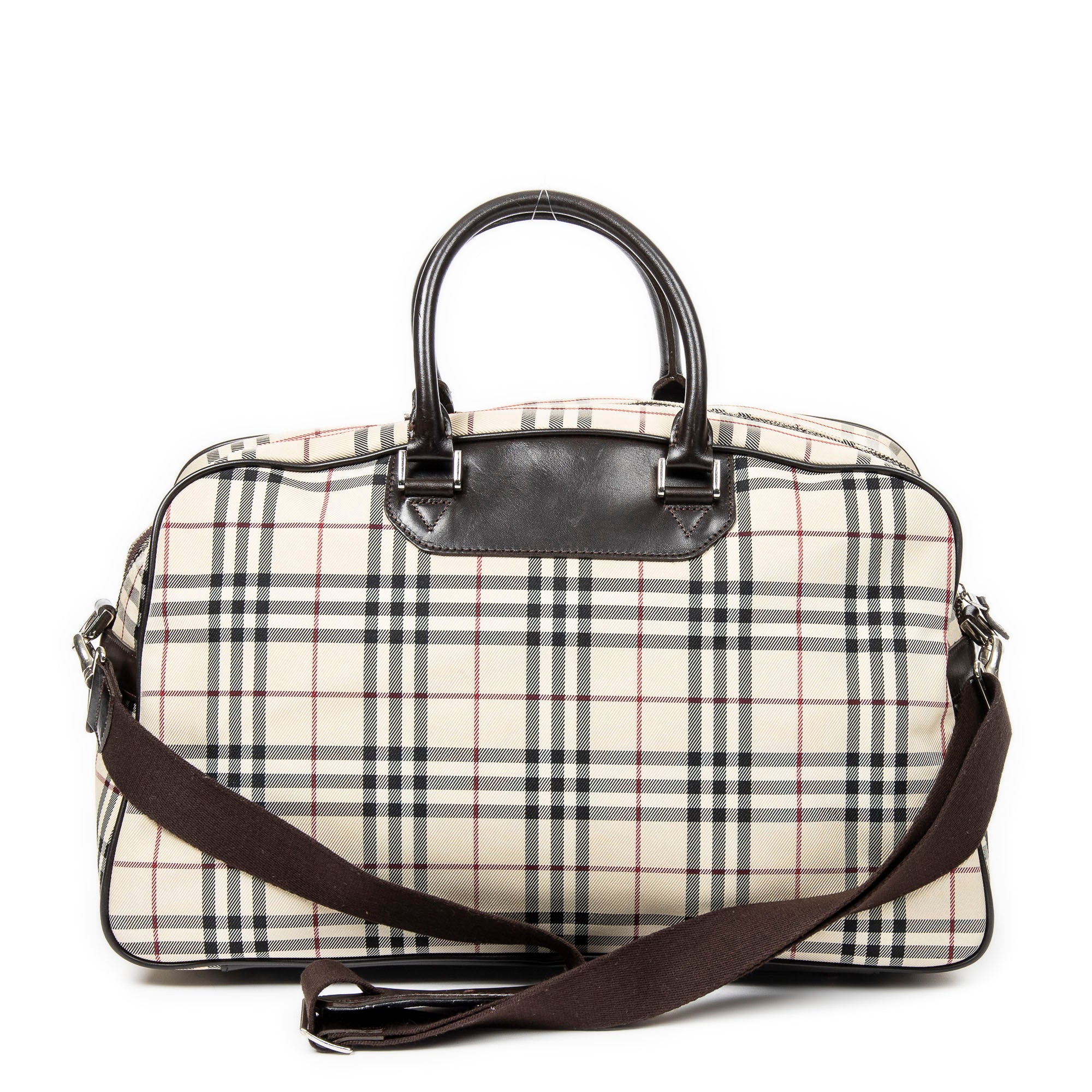 Shoulder Bag Travel Boston Beige Nova Check Canvas