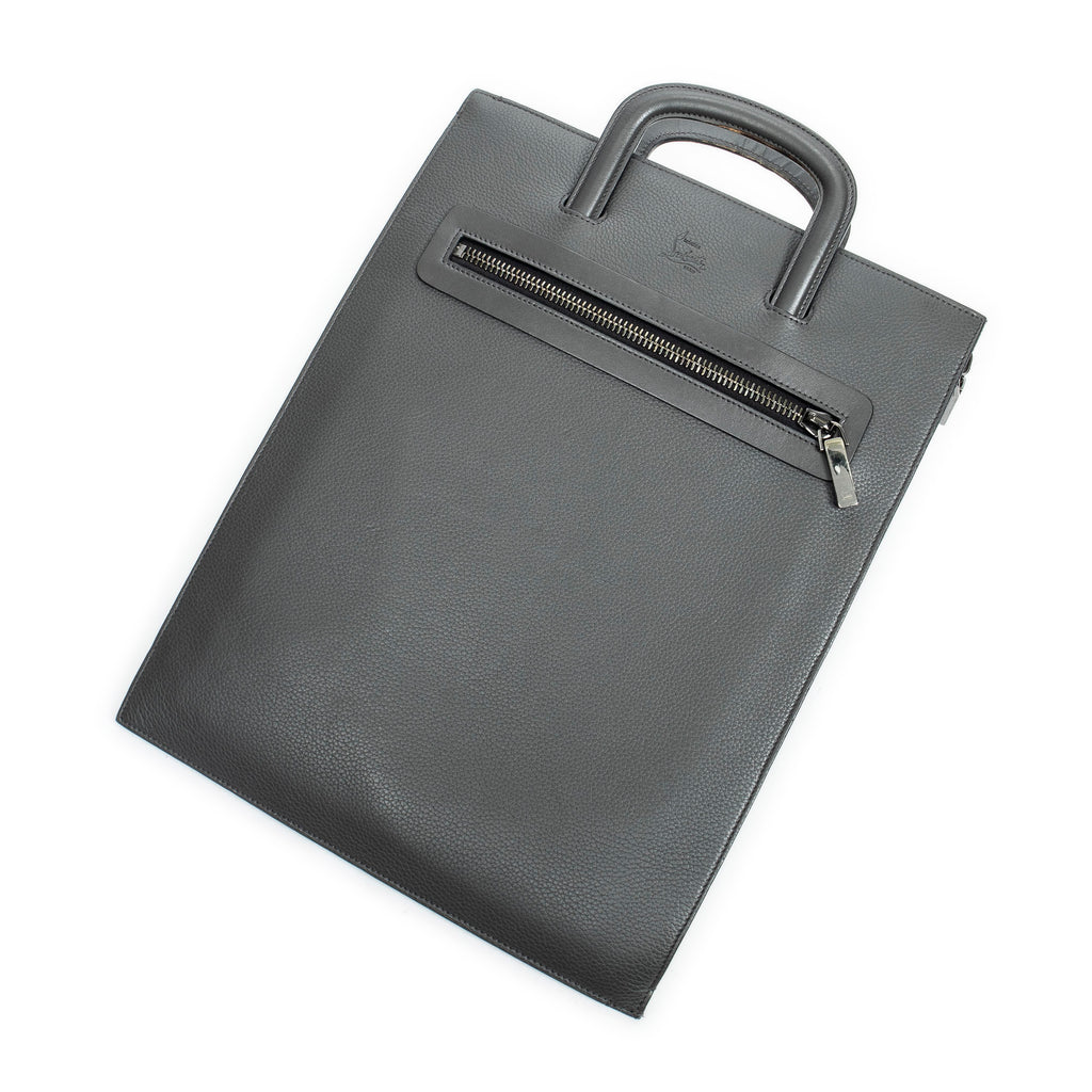 Shoulder Bag Large Trictrac Portfolio Grey Grained Leather