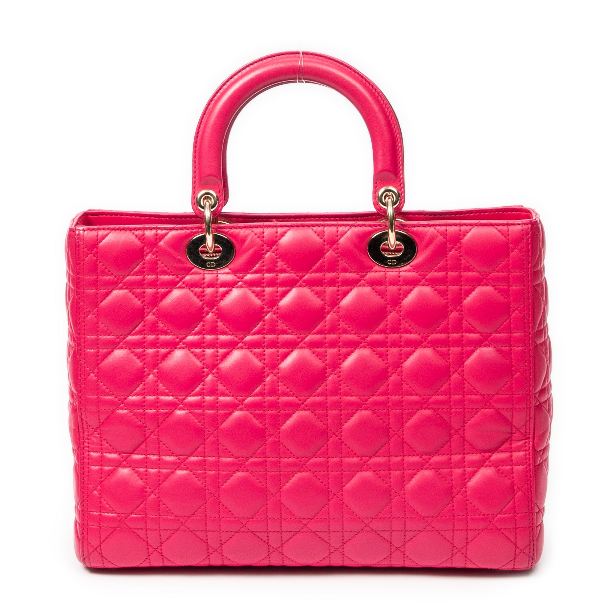Sac bandoulière grand modèle Lady Dior zippé en cuir d'agneau Cannage fuchsia