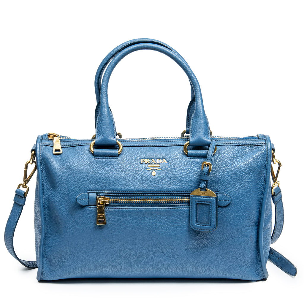 Shoulder Bag Zip Tote Blue Grained Leather