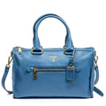 Shoulder Bag Zip Tote Blue Grained Leather