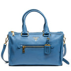 Shoulder Bag Zip Tote Blue Grained Leather