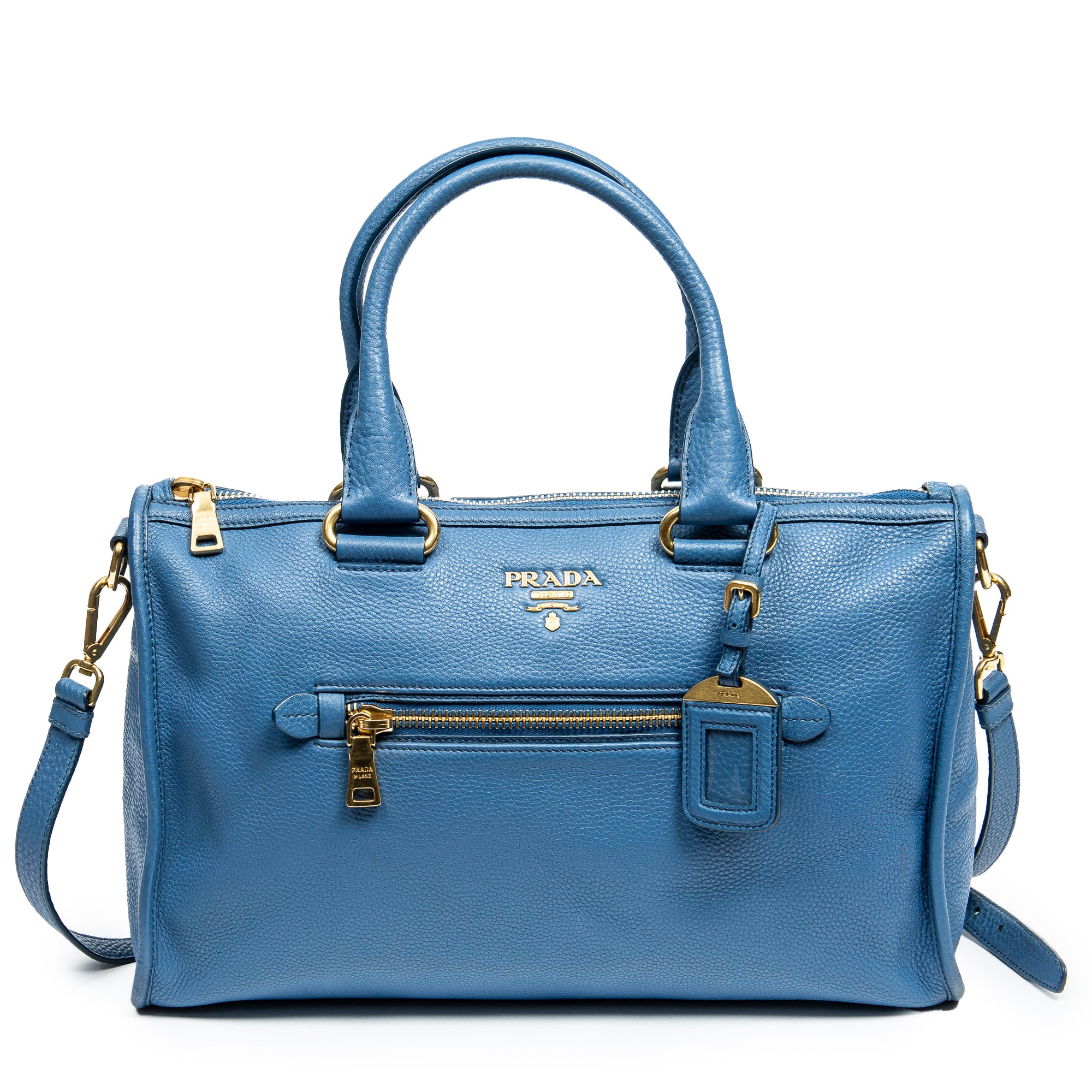 Shoulder Bag Zip Tote Blue Grained Leather