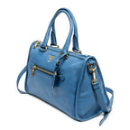 Shoulder Bag Zip Tote Blue Grained Leather