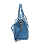 Shoulder Bag Zip Tote Blue Grained Leather