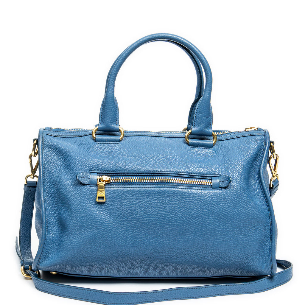 Shoulder Bag Zip Tote Blue Grained Leather