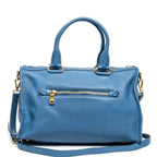 Shoulder Bag Zip Tote Blue Grained Leather