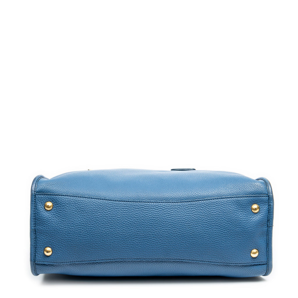 Shoulder Bag Zip Tote Blue Grained Leather