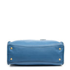Shoulder Bag Zip Tote Blue Grained Leather
