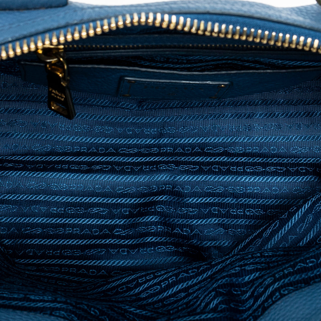 Shoulder Bag Zip Tote Blue Grained Leather