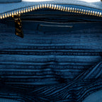 Shoulder Bag Zip Tote Blue Grained Leather
