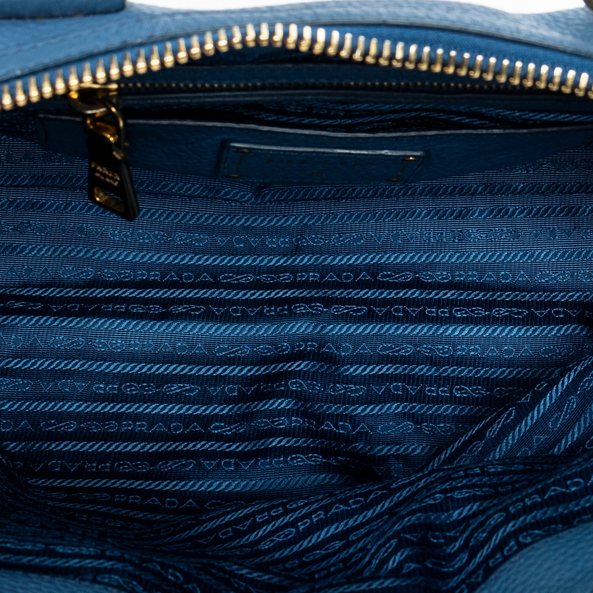 Shoulder Bag Zip Tote Blue Grained Leather