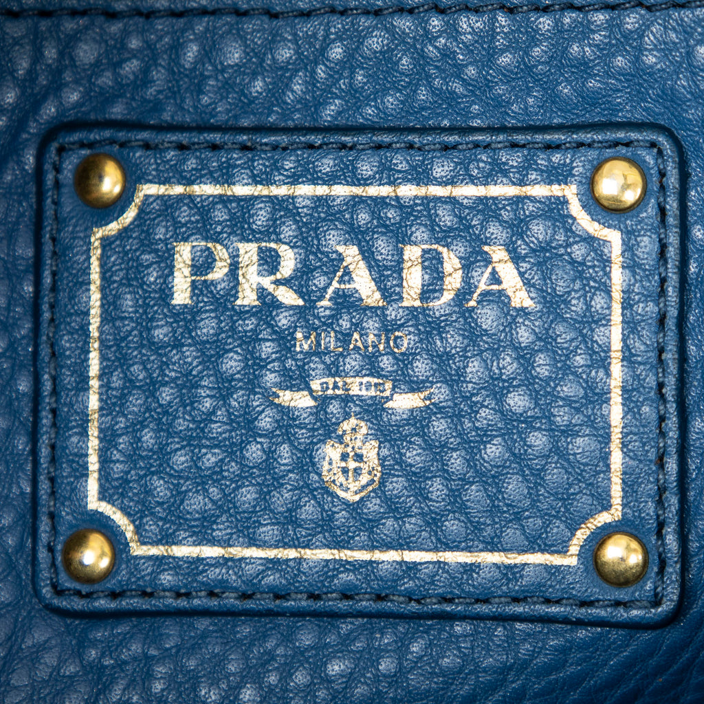 Shoulder Bag Zip Tote Blue Grained Leather