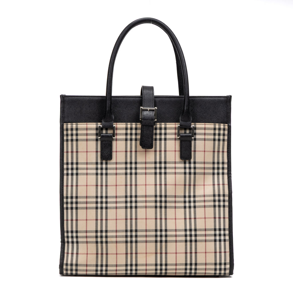 Shoulder Bag Slip Pocket Vertical Tote Beige Nova Check Canvas