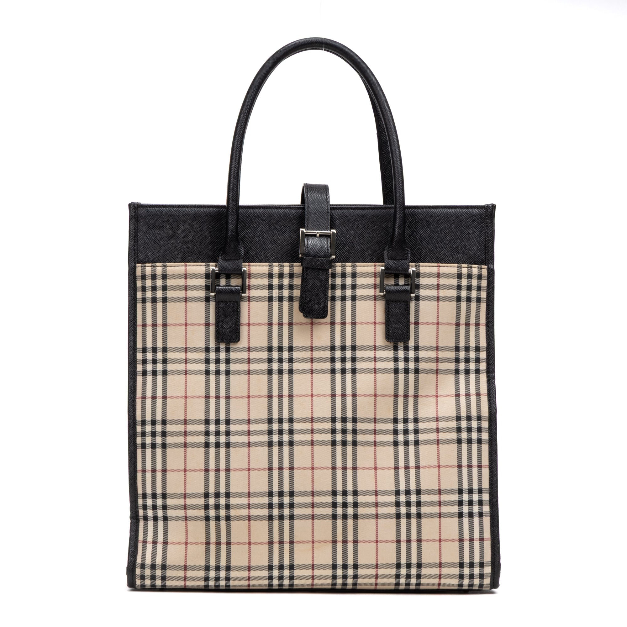 Shoulder Bag Slip Pocket Vertical Tote Beige Nova Check Canvas