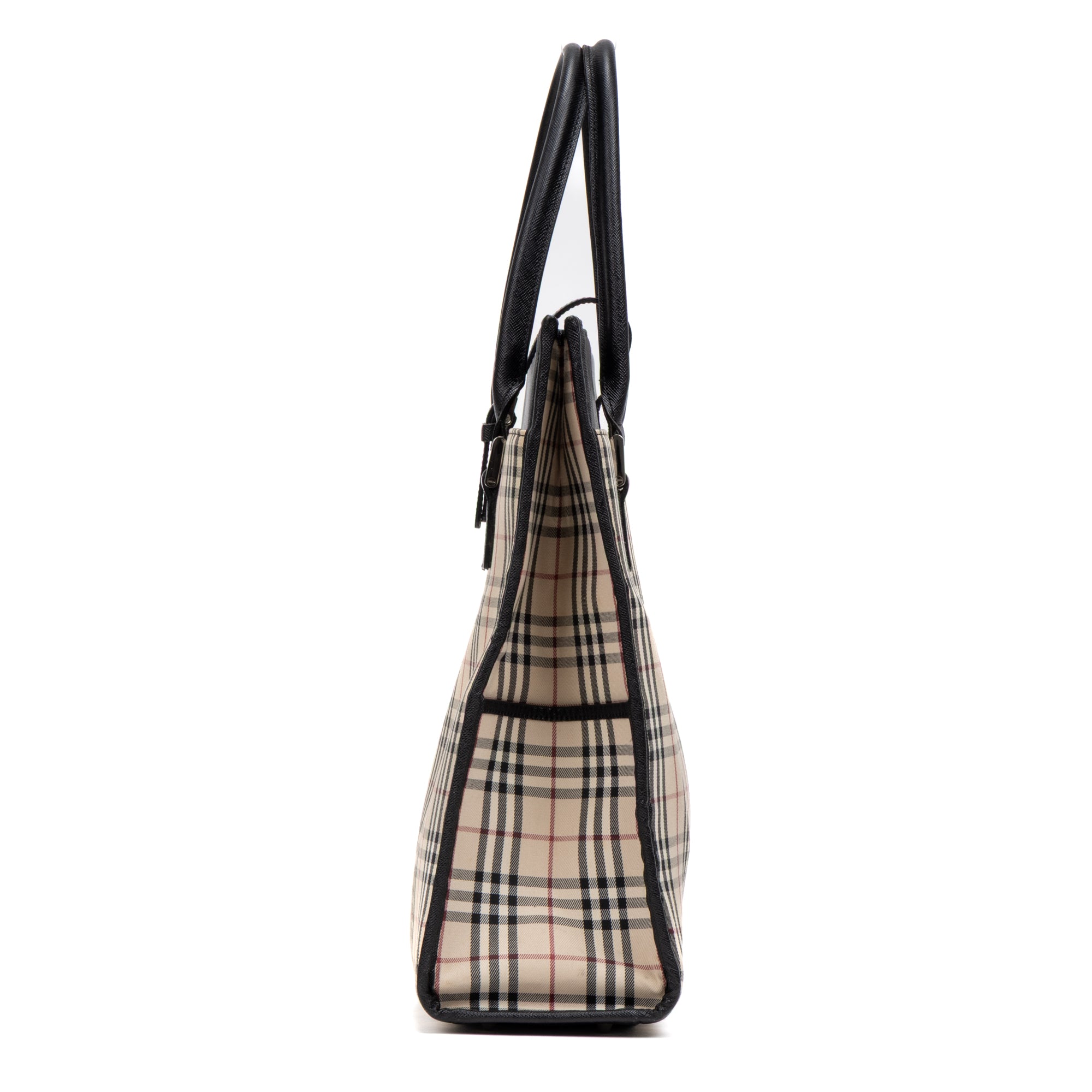 Shoulder Bag Slip Pocket Vertical Tote Beige Nova Check Canvas