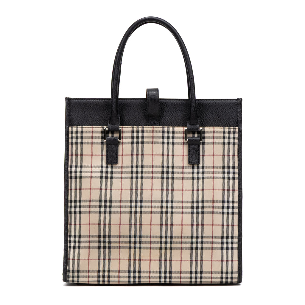 Shoulder Bag Slip Pocket Vertical Tote Beige Nova Check Canvas