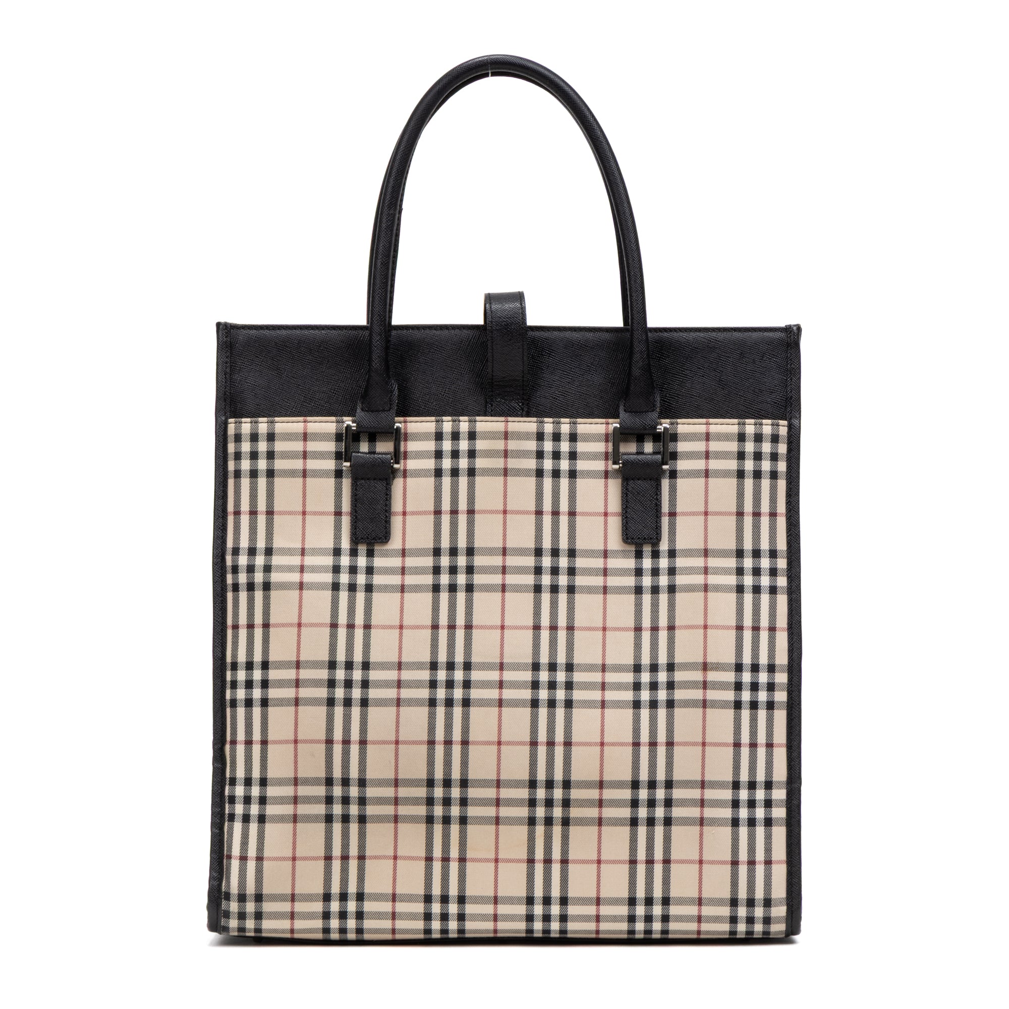 Shoulder Bag Slip Pocket Vertical Tote Beige Nova Check Canvas