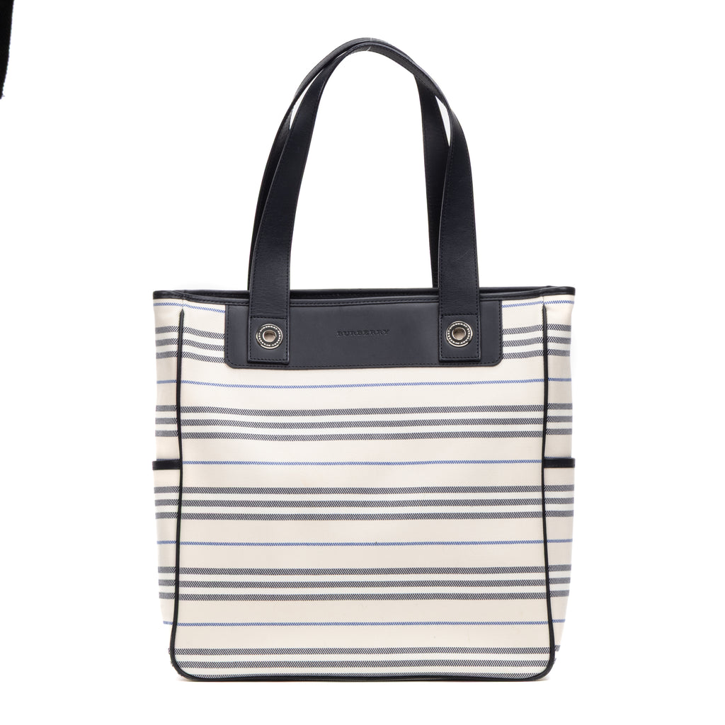 Shoulder Bag Medium Vertical Tote Ivory Striped Canvas