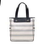 Shoulder Bag Medium Vertical Tote Ivory Striped Canvas