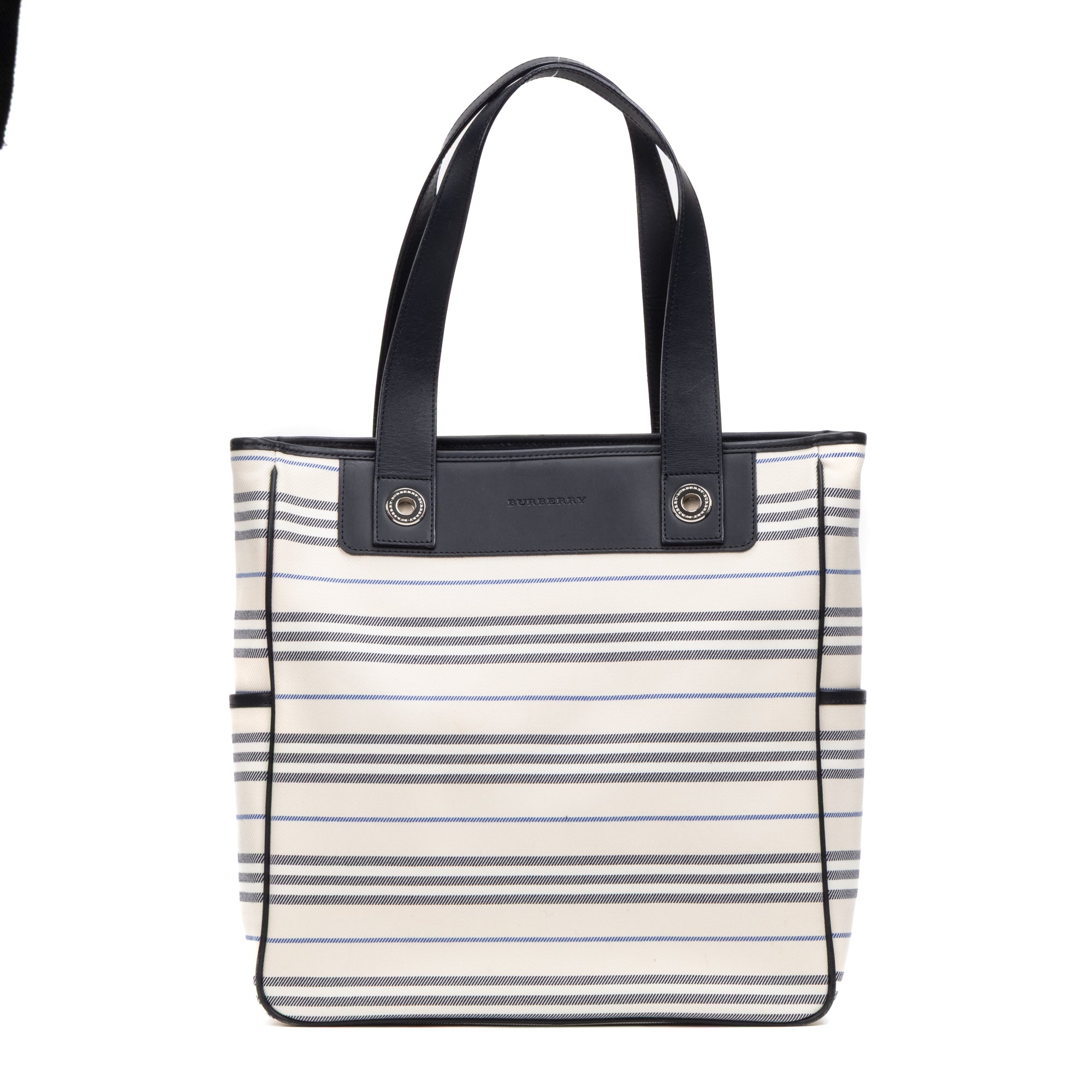 Shoulder Bag Medium Vertical Tote Ivory Striped Canvas