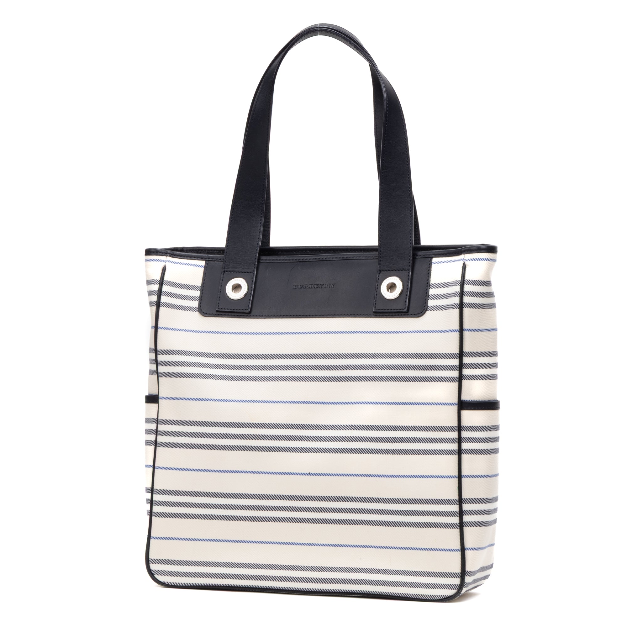 Shoulder Bag Medium Vertical Tote Ivory Striped Canvas