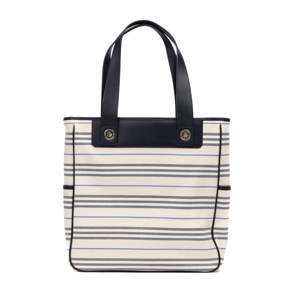 Shoulder Bag Medium Vertical Tote Ivory Striped Canvas