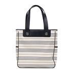 Shoulder Bag Medium Vertical Tote Ivory Striped Canvas